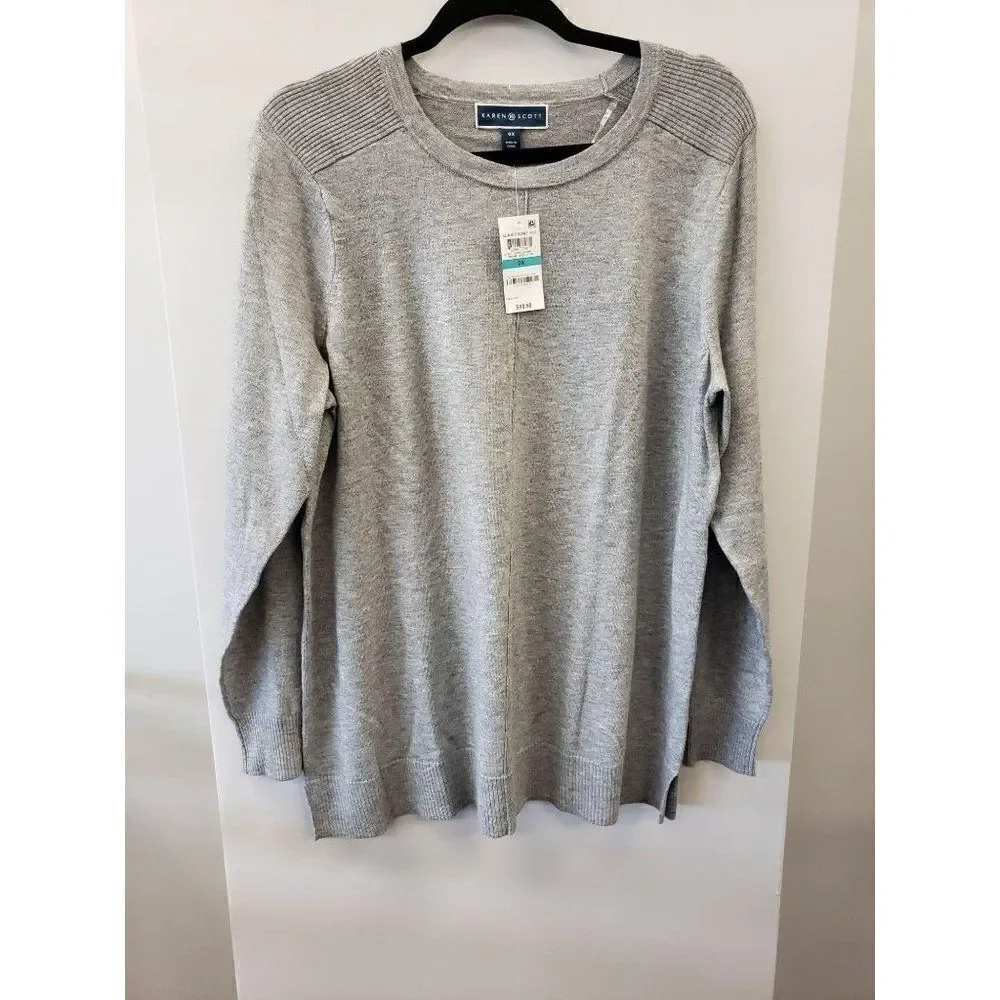 Gray Heather Plus-Size Soft Lightweight Sweater 0X‎ - Picture 2 of 6
